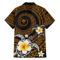 Hawaiian Plumeria Turtle Tribal Spiral Polynesian Tattoo Family Matching Off The Shoulder Long Sleeve Dress and Hawaiian Shirt Gold Color LT03 - Polynesian Pride