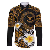 Hawaiian Plumeria Turtle Tribal Spiral Polynesian Tattoo Family Matching Off Shoulder Maxi Dress and Hawaiian Shirt Gold Color LT03 Dad's Shirt - Long Sleeve Gold - Polynesian Pride