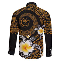 Hawaiian Plumeria Turtle Tribal Spiral Polynesian Tattoo Family Matching Off Shoulder Short Dress and Hawaiian Shirt Gold Color LT03 - Polynesian Pride
