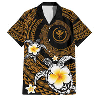 Hawaiian Plumeria Turtle Tribal Spiral Polynesian Tattoo Family Matching Puletasi and Hawaiian Shirt Gold Color LT03 Dad's Shirt - Short Sleeve Gold - Polynesian Pride