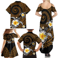 Hawaiian Plumeria Turtle Tribal Spiral Polynesian Tattoo Family Matching Summer Maxi Dress and Hawaiian Shirt Gold Color LT03 - Polynesian Pride