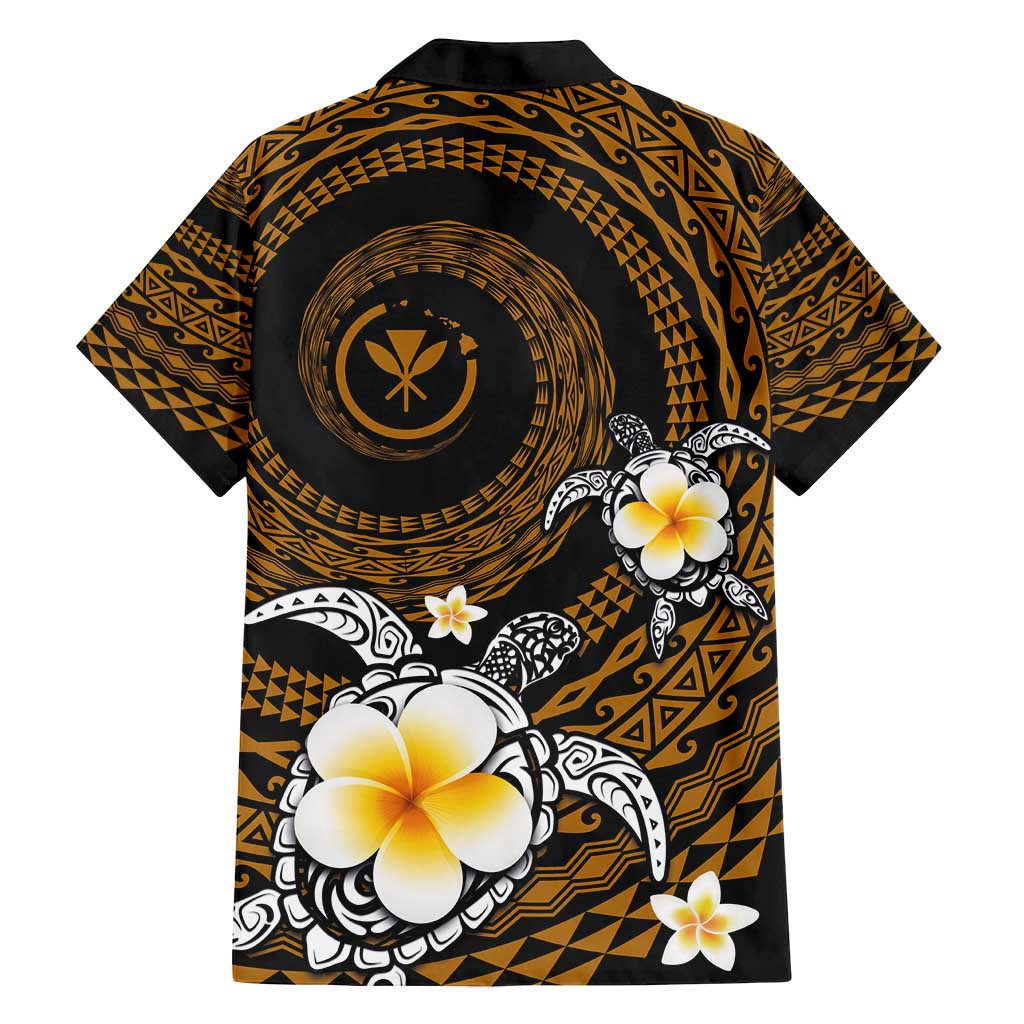 Hawaiian Plumeria Turtle Tribal Spiral Polynesian Tattoo Family Matching Summer Maxi Dress and Hawaiian Shirt Gold Color LT03 - Polynesian Pride