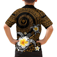 Hawaiian Plumeria Turtle Tribal Spiral Polynesian Tattoo Family Matching Tank Maxi Dress and Hawaiian Shirt Gold Color LT03 - Polynesian Pride