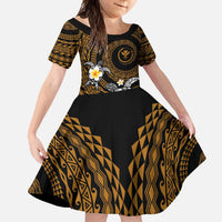 Hawaiian Plumeria Turtle Tribal Spiral Polynesian Tattoo Family Matching Tank Maxi Dress and Hawaiian Shirt Gold Color LT03 Daughter's Dress Gold - Polynesian Pride
