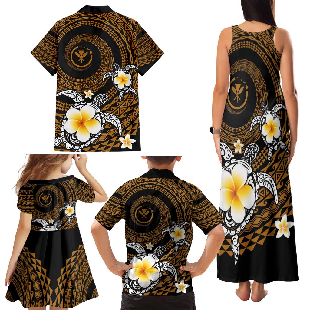 Hawaiian Plumeria Turtle Tribal Spiral Polynesian Tattoo Family Matching Tank Maxi Dress and Hawaiian Shirt Gold Color LT03 - Polynesian Pride