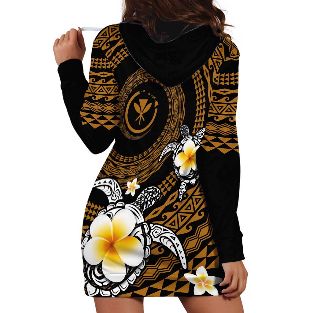 Hawaiian Plumeria Turtle Tribal Spiral Polynesian Tattoo Hoodie Dress Gold Color LT03 - Polynesian Pride