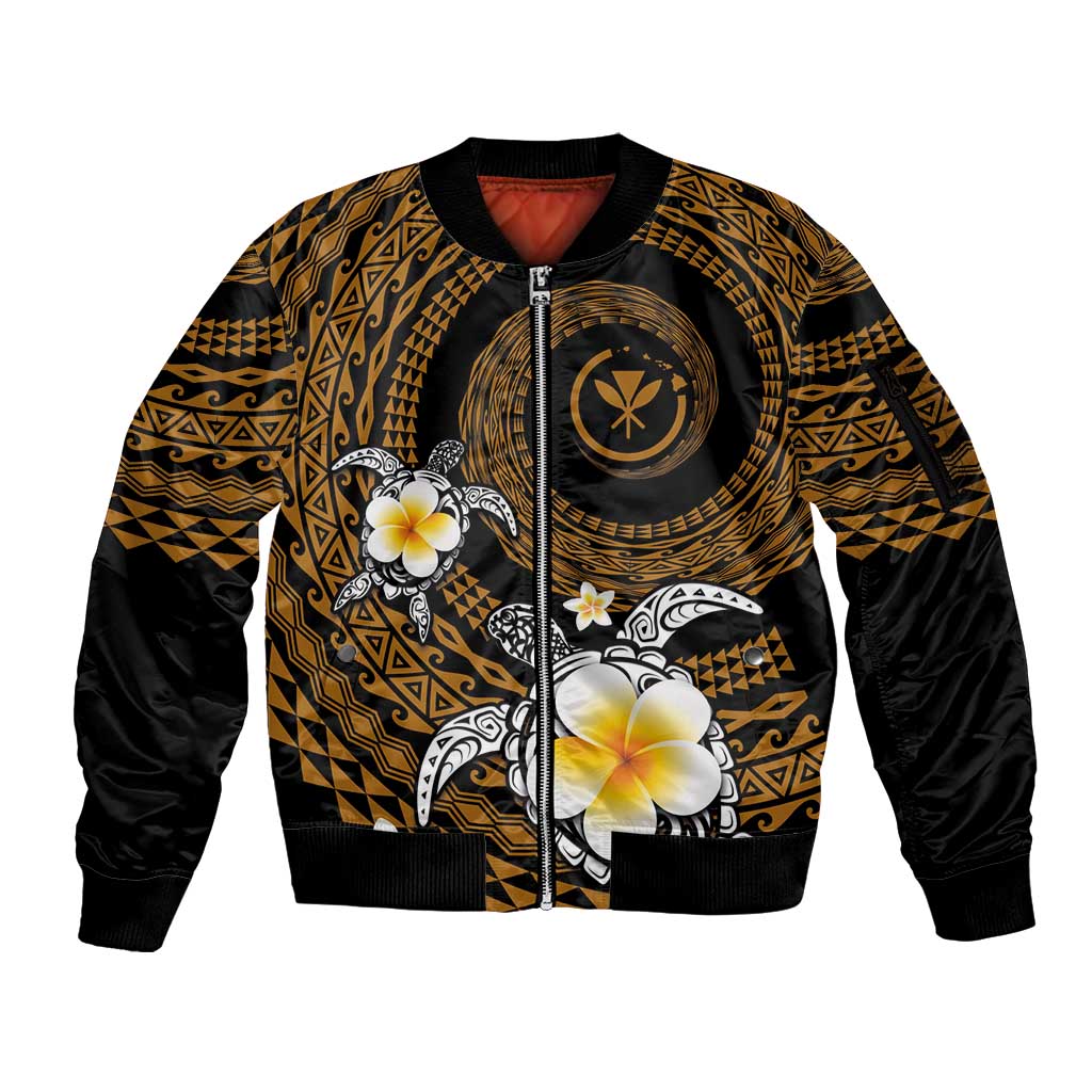Hawaiian Plumeria Turtle Tribal Spiral Polynesian Tattoo Sleeve Zip Bomber Jacket Gold Color LT03 Unisex Gold - Polynesian Pride