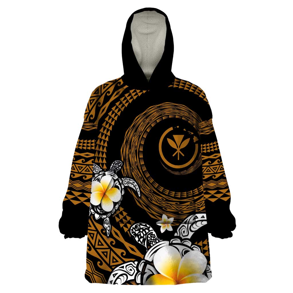 Hawaiian Plumeria Turtle Tribal Spiral Polynesian Tattoo Wearable Blanket Hoodie Gold Color LT03 One Size Gold - Polynesian Pride