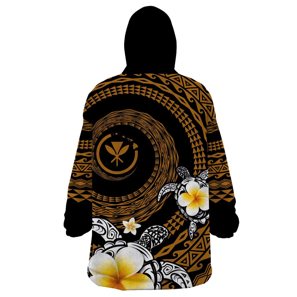 Hawaiian Plumeria Turtle Tribal Spiral Polynesian Tattoo Wearable Blanket Hoodie Gold Color LT03 - Polynesian Pride