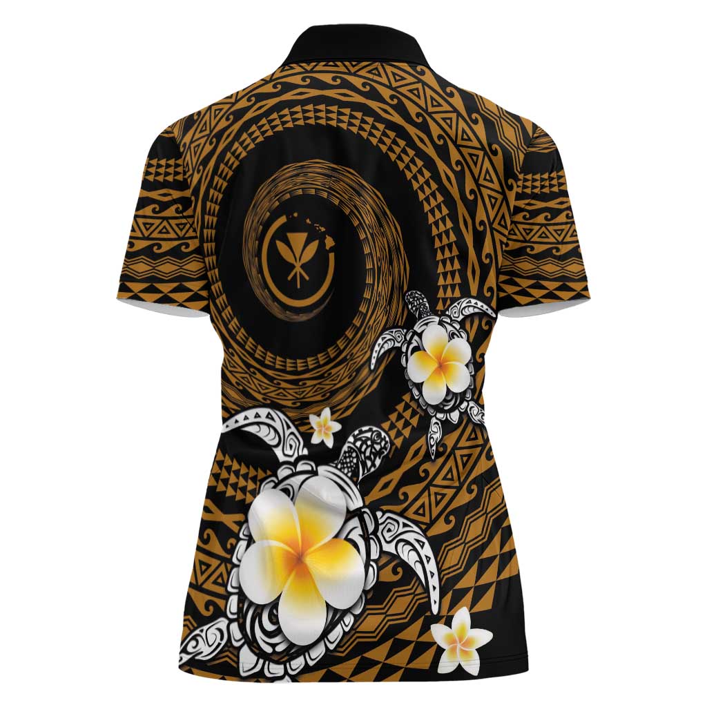 Hawaiian Plumeria Turtle Tribal Spiral Polynesian Tattoo Women Polo Shirt Gold Color LT03 - Polynesian Pride
