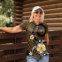 Hawaiian Plumeria Turtle Tribal Spiral Polynesian Tattoo Women Polo Shirt Gold Color LT03 - Polynesian Pride
