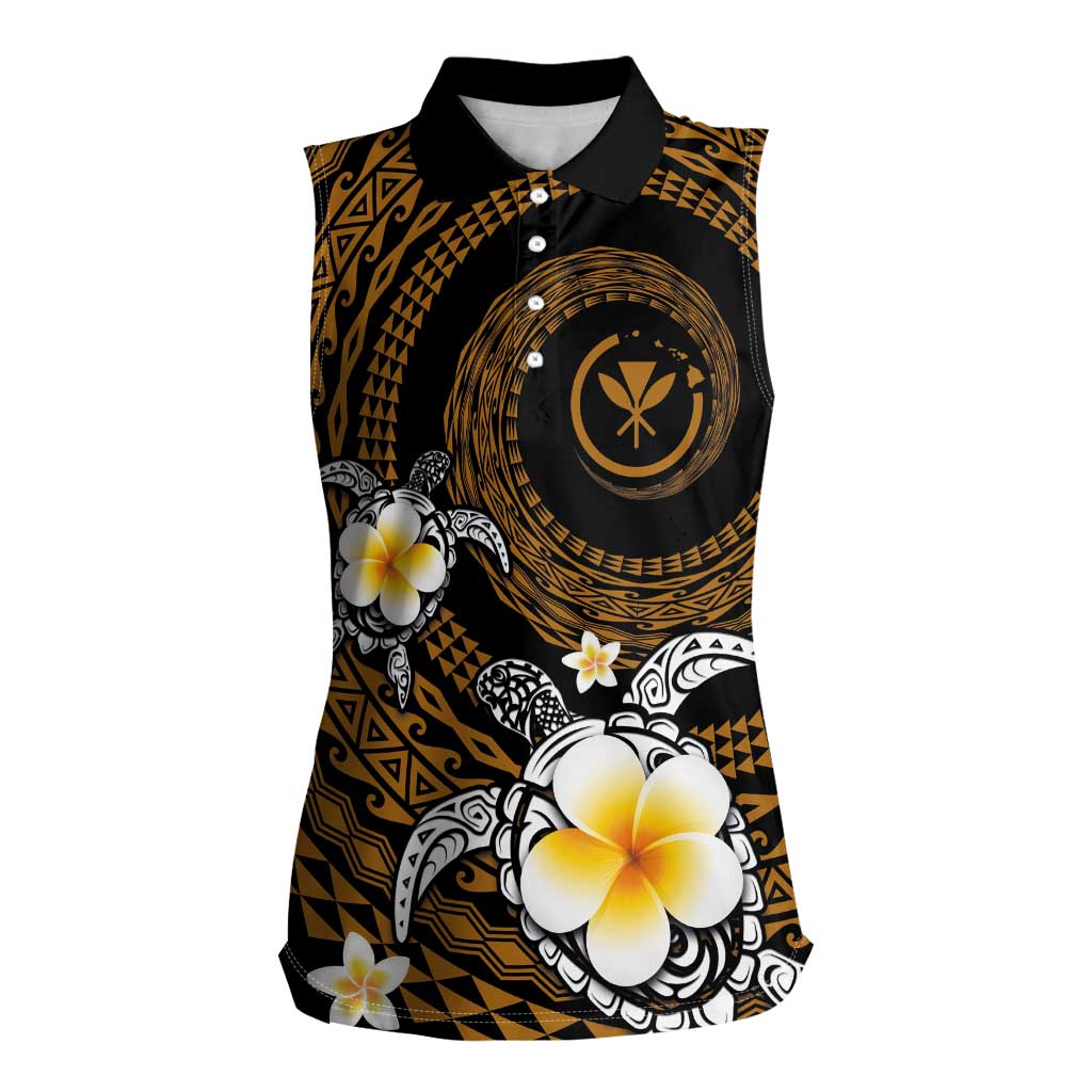 Hawaiian Plumeria Turtle Tribal Spiral Polynesian Tattoo Women Sleeveless Polo Shirt Gold Color