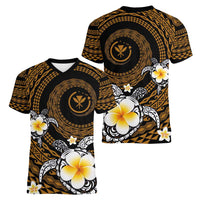 Hawaiian Plumeria Turtle Tribal Spiral Polynesian Tattoo Women V-Neck T-Shirt Gold Color