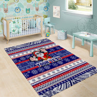 Custom American Samoa Christmas Area Rug Samoan Coat of Arms and Cool Santa Ornament Style LT03 - Polynesian Pride