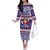 Custom American Samoa Christmas Off The Shoulder Long Sleeve Dress Samoan Coat of Arms and Cool Santa Ornament Style LT03 Women Blue - Polynesian Pride