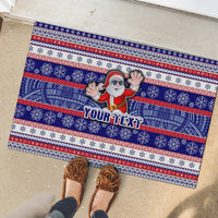 Custom American Samoa Christmas Rubber Doormat Samoan Coat of Arms and Cool Santa Ornament Style LT03 - Polynesian Pride