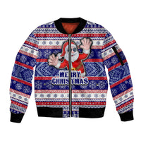 Custom American Samoa Christmas Sleeve Zip Bomber Jacket Samoan Coat of Arms and Cool Santa Ornament Style LT03 Unisex Blue - Polynesian Pride