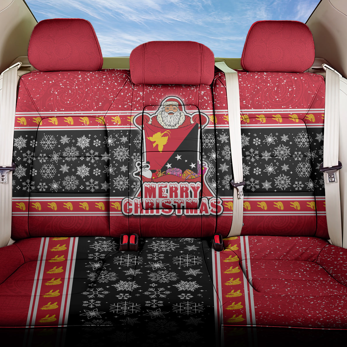 Papua New Guinea Christmas Back Car Seat Cover Santa With Flag Of PNG Polynesian Tribal Xmas Vibe LT03 One Size Red - Polynesian Pride