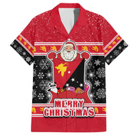 Papua New Guinea Christmas Family Matching Short Sleeve Bodycon Dress and Hawaiian Shirt Santa With Flag Of PNG Polynesian Tribal Xmas Vibe LT03 Dad's Shirt - Short Sleeve Red - Polynesian Pride