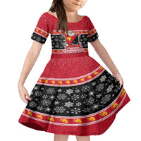 Papua New Guinea Christmas Kid Short Sleeve Dress Santa With Flag Of PNG Polynesian Tribal Xmas Vibe LT03 KID Red - Polynesian Pride