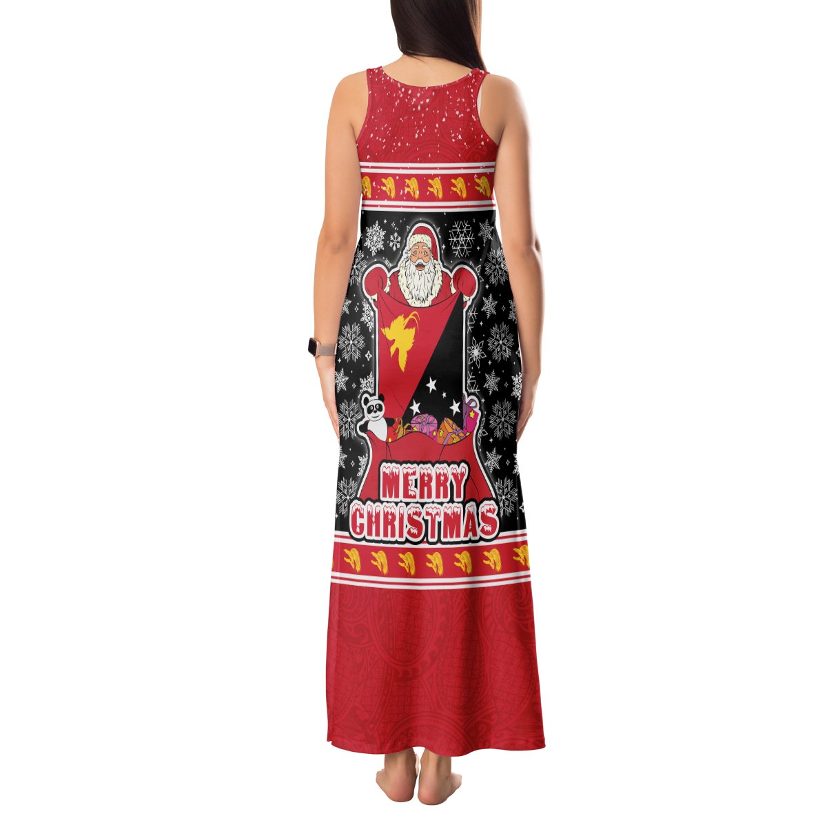 Papua New Guinea Christmas Tank Maxi Dress Santa With Flag Of PNG Polynesian Tribal Xmas Vibe LT03 - Polynesian Pride