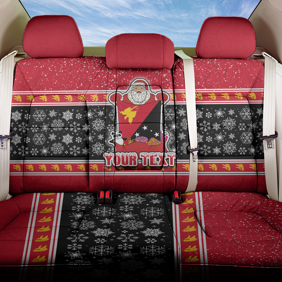 Custom Papua New Guinea Christmas Back Car Seat Cover Santa With Flag Of PNG Polynesian Tribal Xmas Vibe LT03 One Size Red - Polynesian Pride