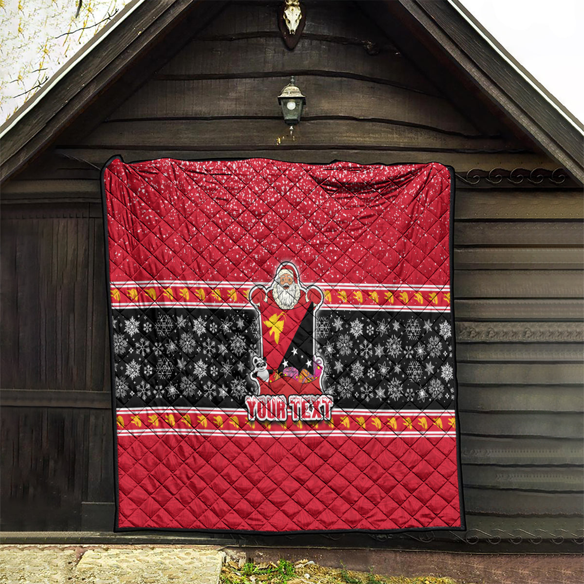 Custom Papua New Guinea Christmas Quilt Santa With Flag Of PNG Polynesian Tribal Xmas Vibe LT03 - Polynesian Pride