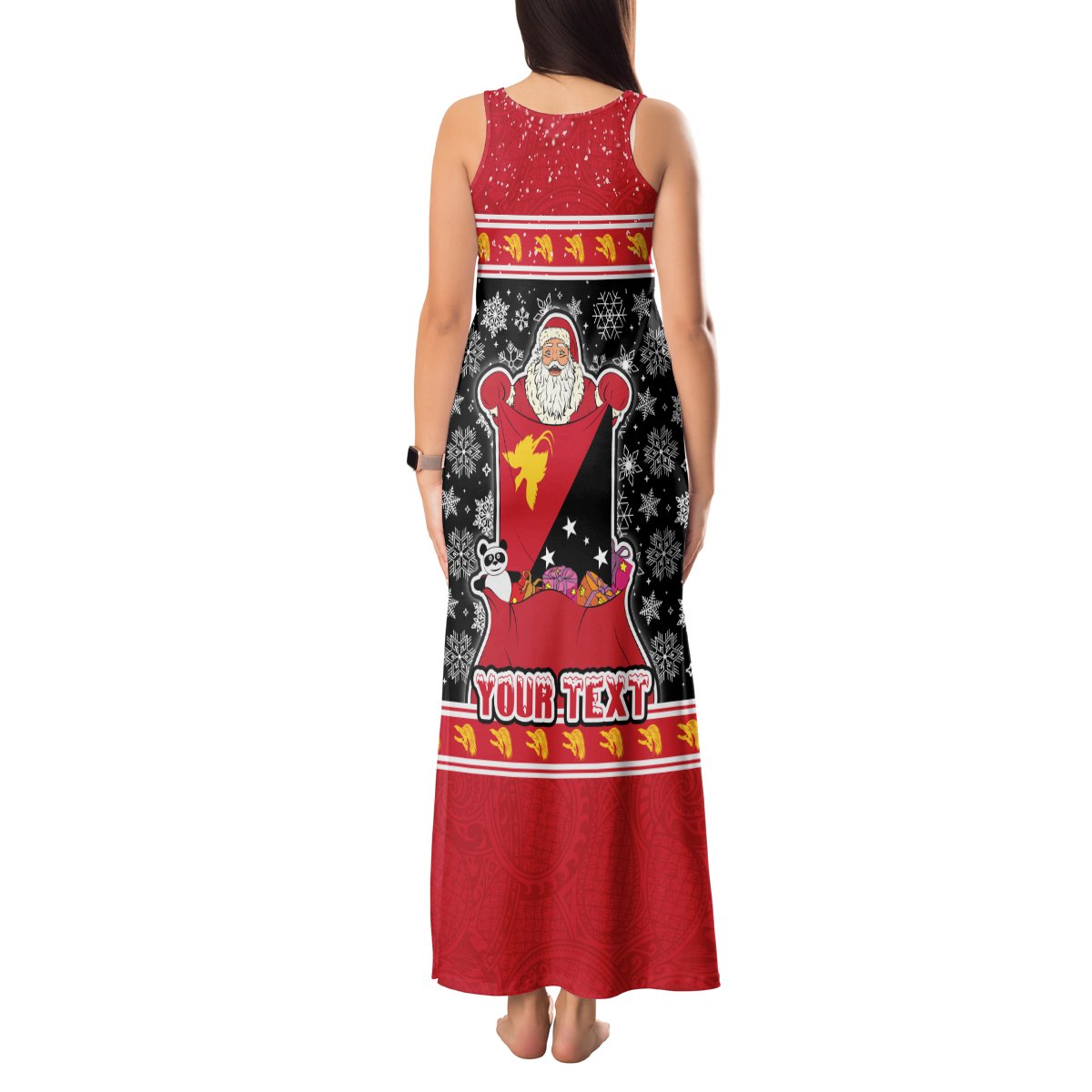 Custom Papua New Guinea Christmas Tank Maxi Dress Santa With Flag Of PNG Polynesian Tribal Xmas Vibe LT03 - Polynesian Pride