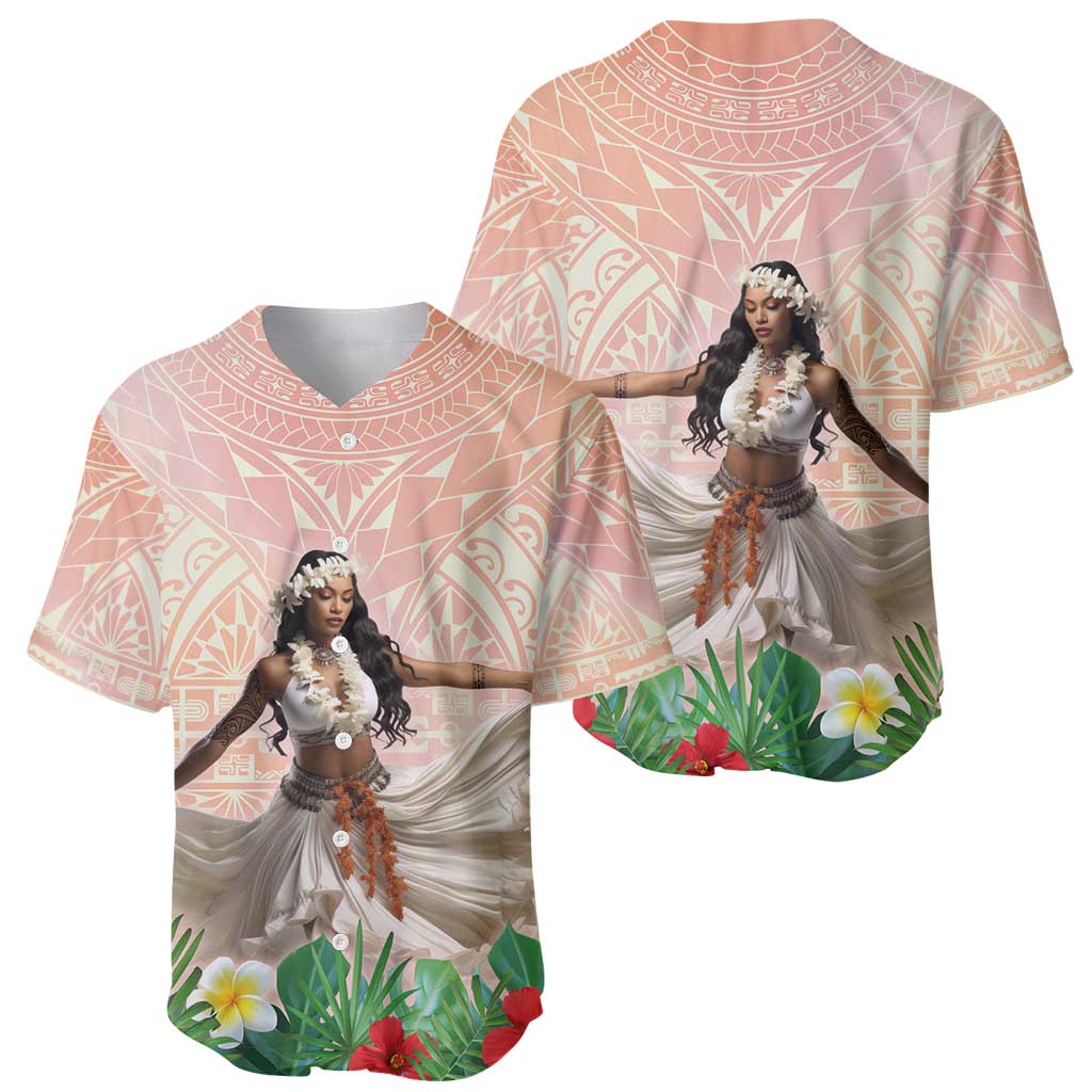 Woman Polynesian Tattoos Baseball Jersey Tropical Flower - Peach Fuzz Color LT03 - Polynesian Pride
