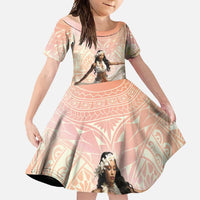 Woman Polynesian Tattoos Family Matching Mermaid Dress and Hawaiian Shirt Tropical Flower - Peach Fuzz Color LT03 Daughter's Dress Peach Fuzz - Polynesian Pride