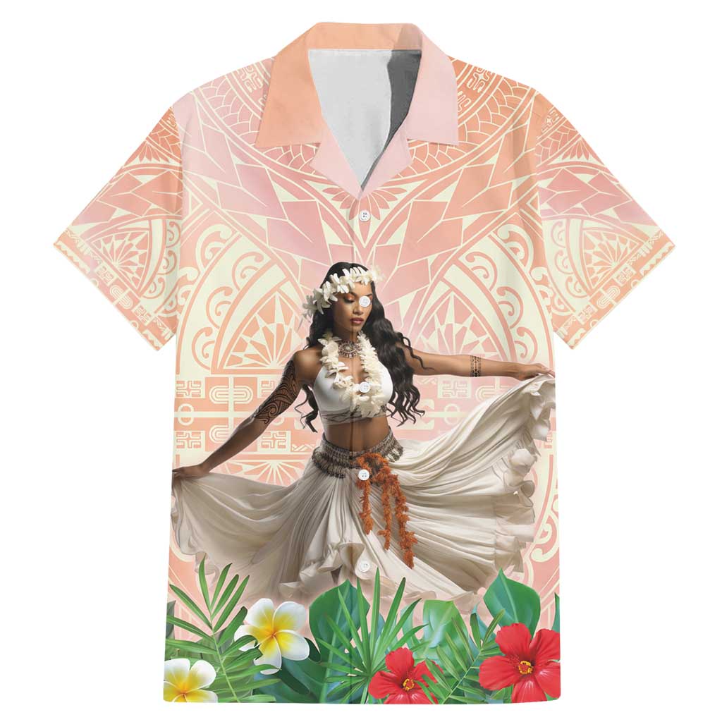 Woman Polynesian Tattoos Family Matching Mermaid Dress and Hawaiian Shirt Tropical Flower - Peach Fuzz Color LT03 Dad's Shirt - Short Sleeve Peach Fuzz - Polynesian Pride