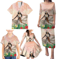 Woman Polynesian Tattoos Family Matching Puletasi and Hawaiian Shirt Tropical Flower - Peach Fuzz Color LT03 - Polynesian Pride