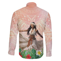 Woman Polynesian Tattoos Family Matching Short Sleeve Bodycon Dress and Hawaiian Shirt Tropical Flower - Peach Fuzz Color LT03 - Polynesian Pride