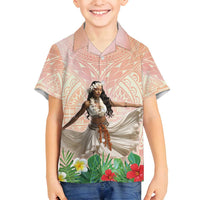 Woman Polynesian Tattoos Family Matching Summer Maxi Dress and Hawaiian Shirt Tropical Flower - Peach Fuzz Color LT03 Son's Shirt Peach Fuzz - Polynesian Pride