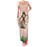 Woman Polynesian Tattoos Family Matching Tank Maxi Dress and Hawaiian Shirt Tropical Flower - Peach Fuzz Color LT03 Mom's Dress Peach Fuzz - Polynesian Pride