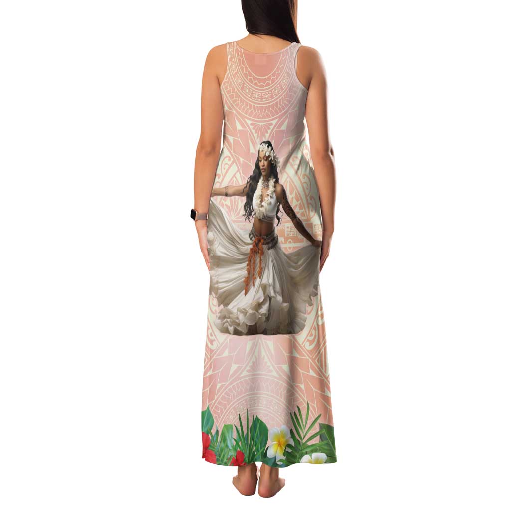 Woman Polynesian Tattoos Family Matching Tank Maxi Dress and Hawaiian Shirt Tropical Flower - Peach Fuzz Color LT03 - Polynesian Pride
