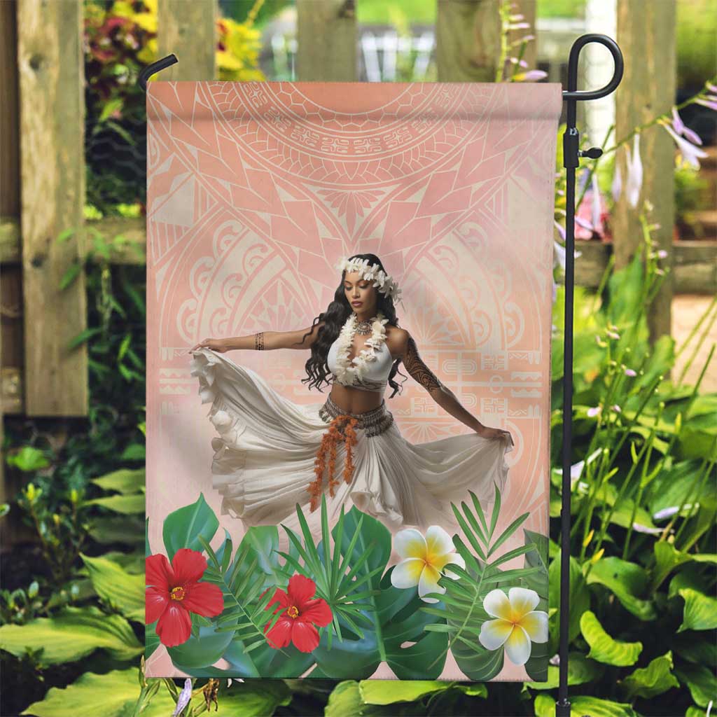 Woman Polynesian Tattoos Garden Flag Tropical Flower - Peach Fuzz Color