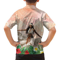 Woman Polynesian Tattoos Hawaiian Shirt Tropical Flower - Peach Fuzz Color