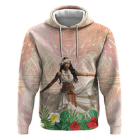 Woman Polynesian Tattoos Hoodie Tropical Flower - Peach Fuzz Color