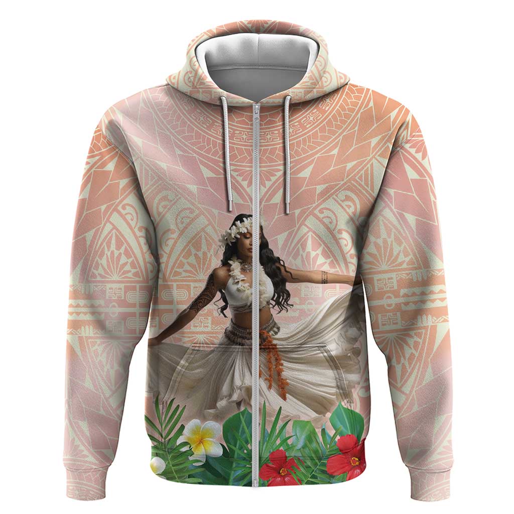 Woman Polynesian Tattoos Hoodie Tropical Flower - Peach Fuzz Color