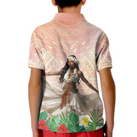 Woman Polynesian Tattoos Kid Polo Shirt Tropical Flower - Peach Fuzz Color