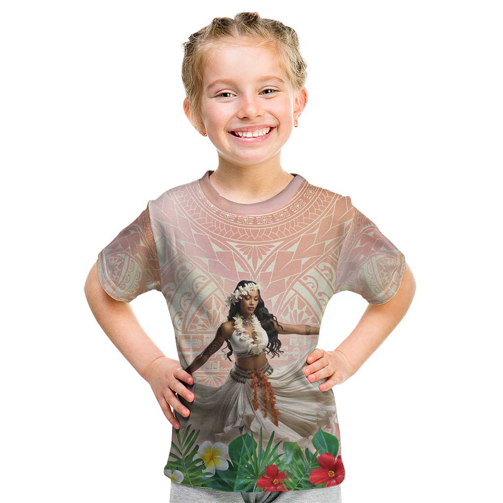 Woman Polynesian Tattoos Kid T Shirt Tropical Flower - Peach Fuzz Color