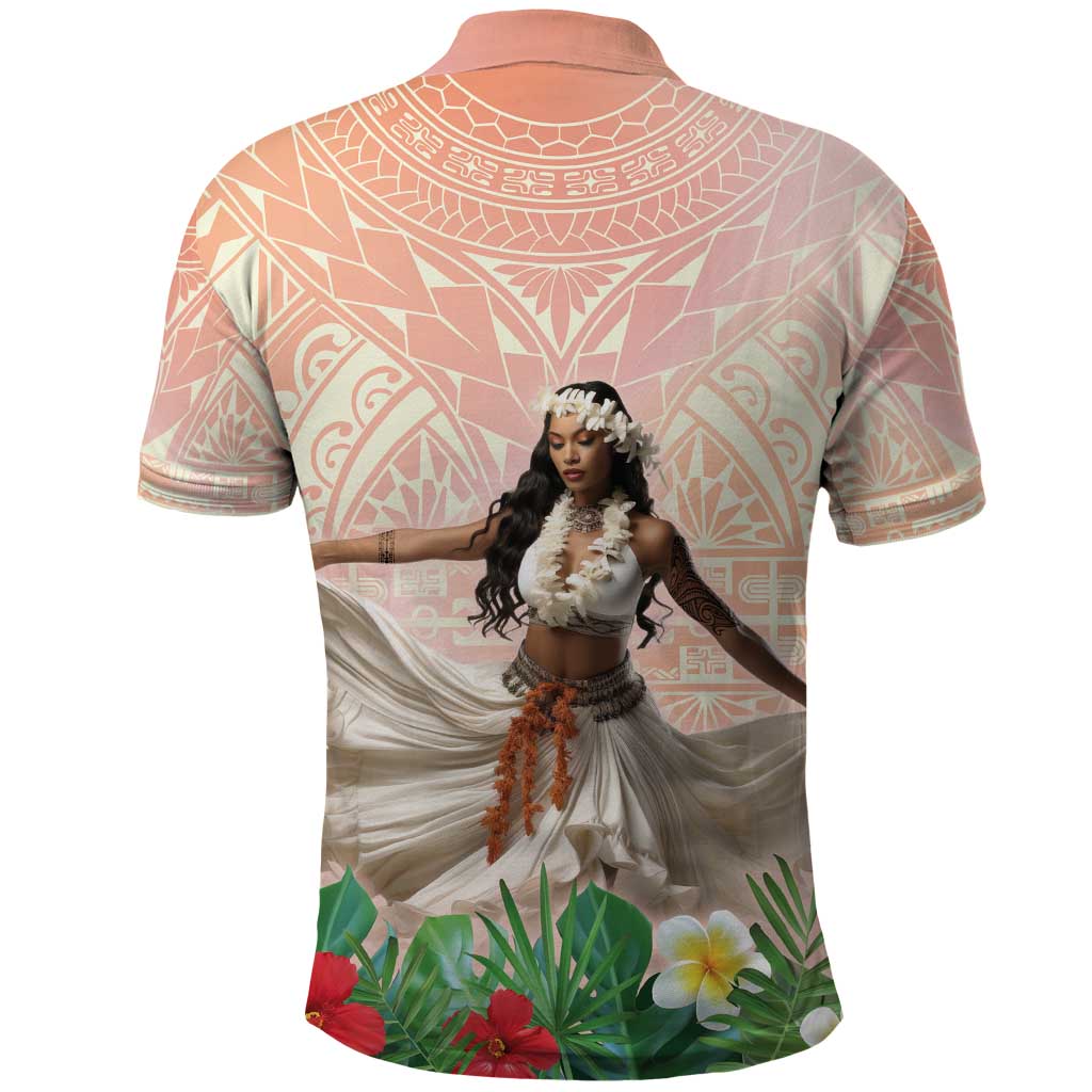 Woman Polynesian Tattoos Polo Shirt Tropical Flower - Peach Fuzz Color