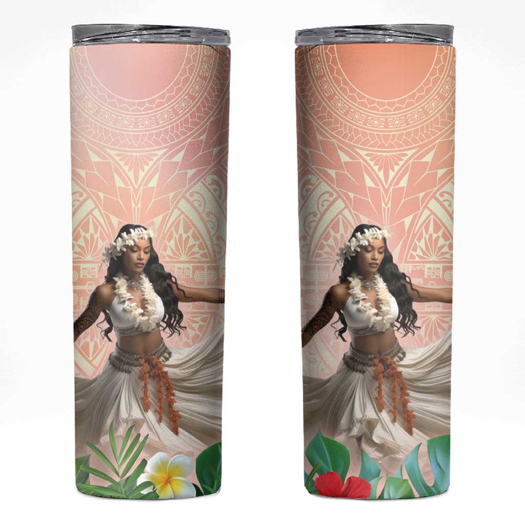 Woman Polynesian Tattoos Skinny Tumbler Tropical Flower - Peach Fuzz Color LT03 Peach Fuzz - Polynesian Pride
