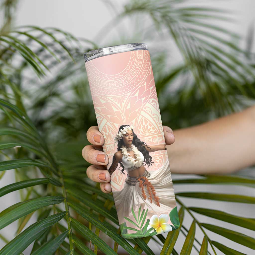 Woman Polynesian Tattoos Skinny Tumbler Tropical Flower - Peach Fuzz Color LT03 - Polynesian Pride