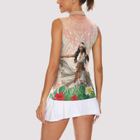 Woman Polynesian Tattoos Women Sleeveless Polo Shirt Tropical Flower - Peach Fuzz Color