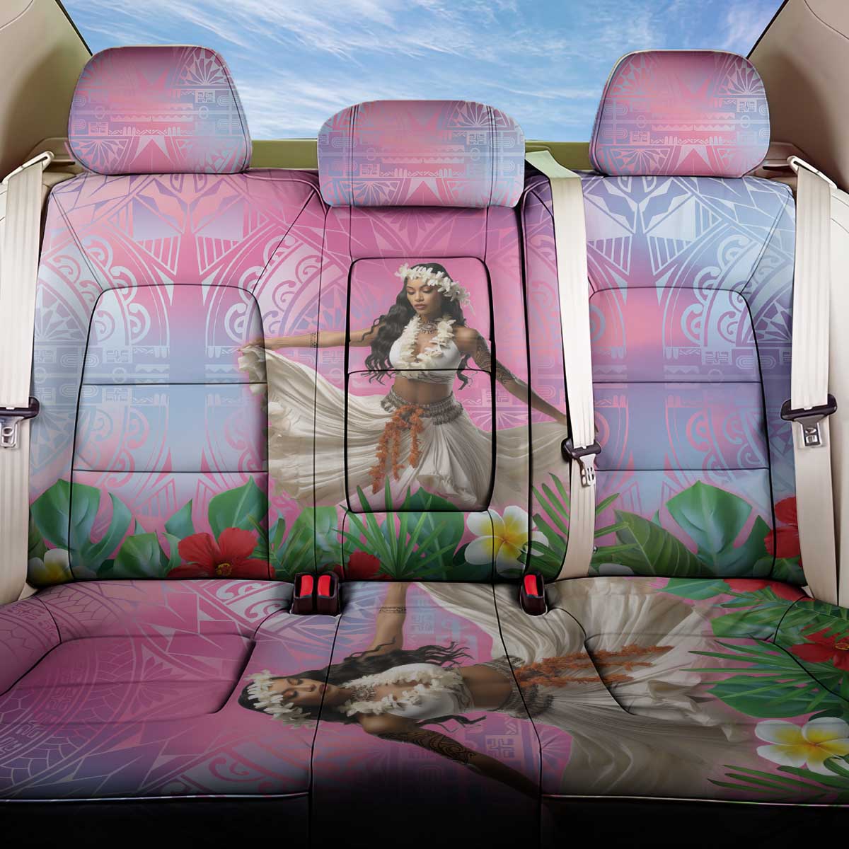 Woman Polynesian Tattoos Back Car Seat Cover Tropical Flower - Sweets Vibrant Color LT03 One Size Vibrant Gradient - Polynesian Pride