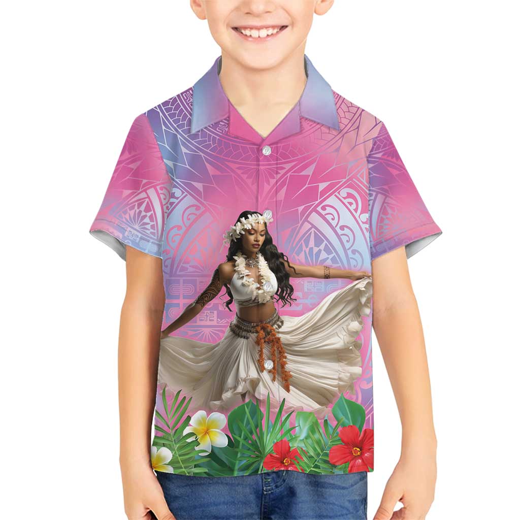 Woman Polynesian Tattoos Family Matching Long Sleeve Bodycon Dress and Hawaiian Shirt Tropical Flower - Sweets Vibrant Color LT03 Son's Shirt Vibrant Gradient - Polynesian Pride