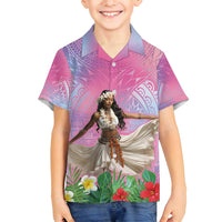 Woman Polynesian Tattoos Family Matching Off Shoulder Maxi Dress and Hawaiian Shirt Tropical Flower - Sweets Vibrant Color LT03 Son's Shirt Vibrant Gradient - Polynesian Pride