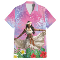Woman Polynesian Tattoos Family Matching Off Shoulder Short Dress and Hawaiian Shirt Tropical Flower - Sweets Vibrant Color LT03 Dad's Shirt - Short Sleeve Vibrant Gradient - Polynesian Pride